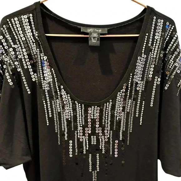 Karen Kane black blouse with silver sequins size xs - Picture 2 of 4